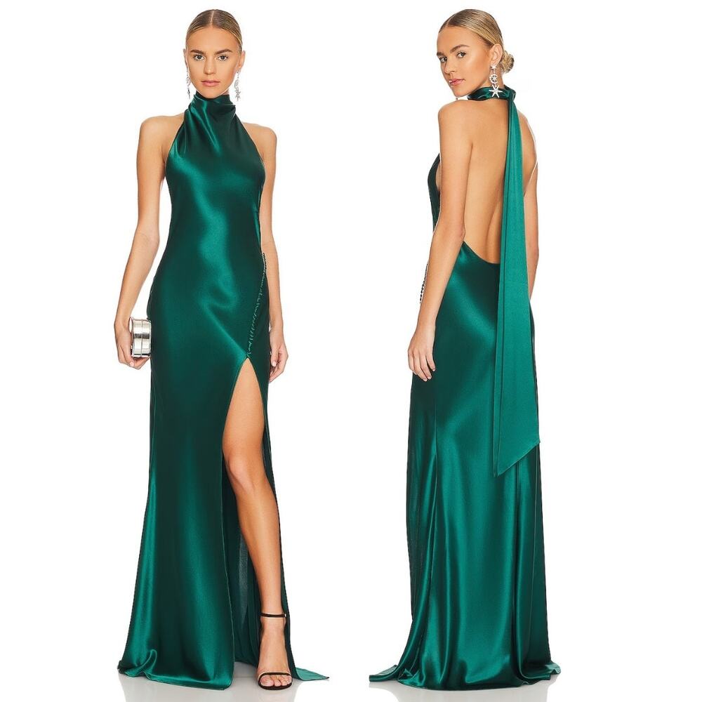Sau Lee Penelope Halter Gown Maxi Satin Party Formal Gala Wedding Guest Prom 8